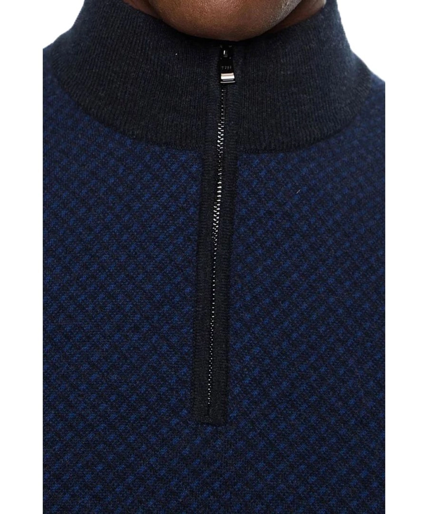 Hugo Boss Mens H-eltorino Half Zip Knitwear Dark Blue - Size Large